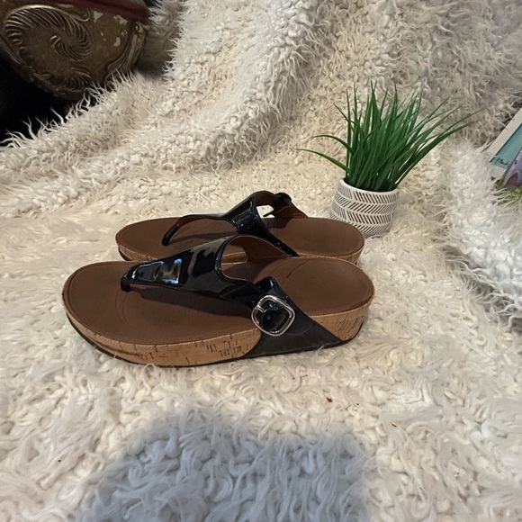 clearance FitFlop Gracie Leather Toe-Post Sandals Black Thongs Shoes Size 9 - Picture 4 of 6